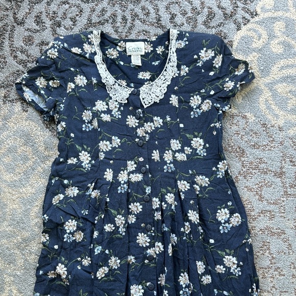 Vintage Cristin Stevens Floral Button Down Dress Navy Medium - Picture 3 of 7